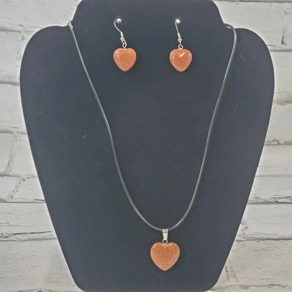 Copper Sandstone Heart Earring and Necklace Set - Picture 4 of 4